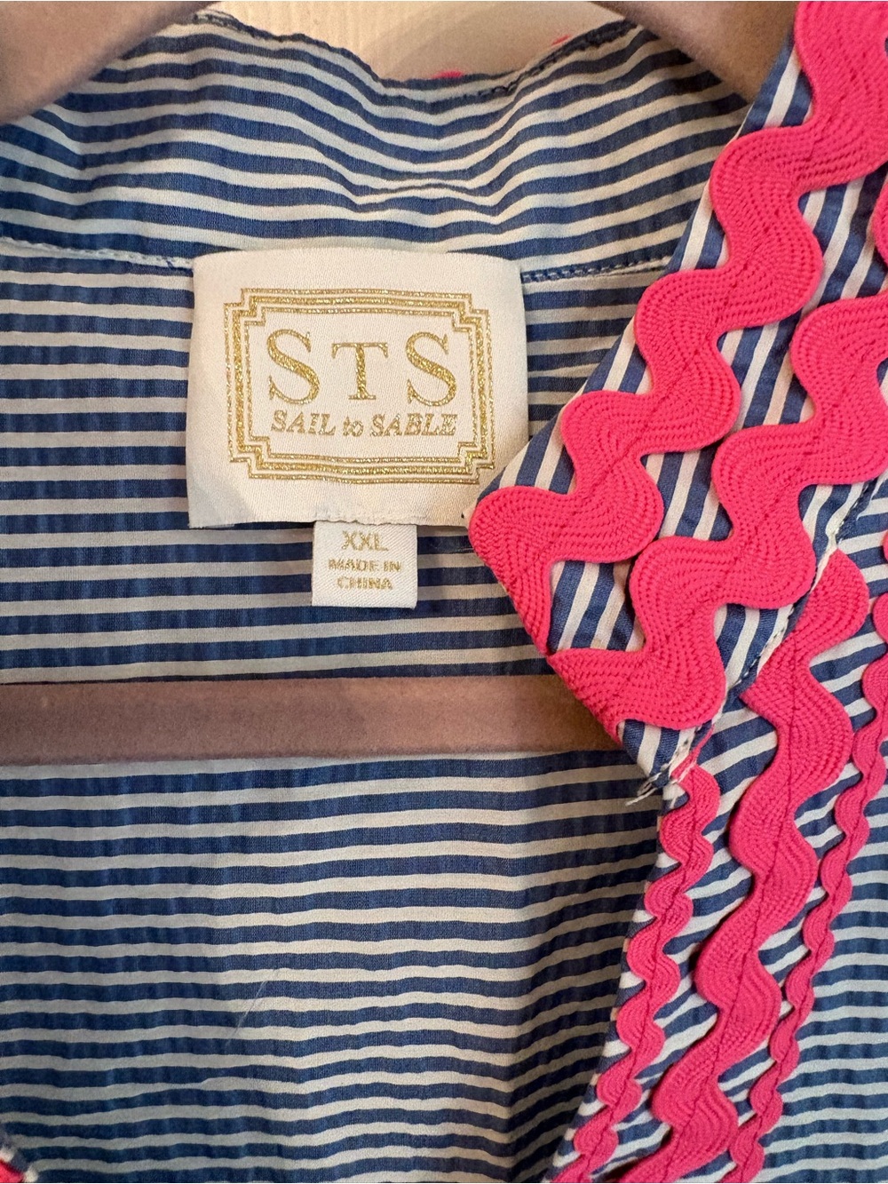 Sail to Sable Navy & Hot Pink Striped Tunic Dress with Embroidered Trim - Picture 2 of 5